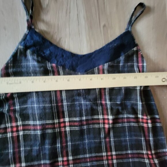 Mason & Mackenzie Y2K womens Plaid & Lace Navy Top XS Sheer Hemline Cami - Picture 13 of 13